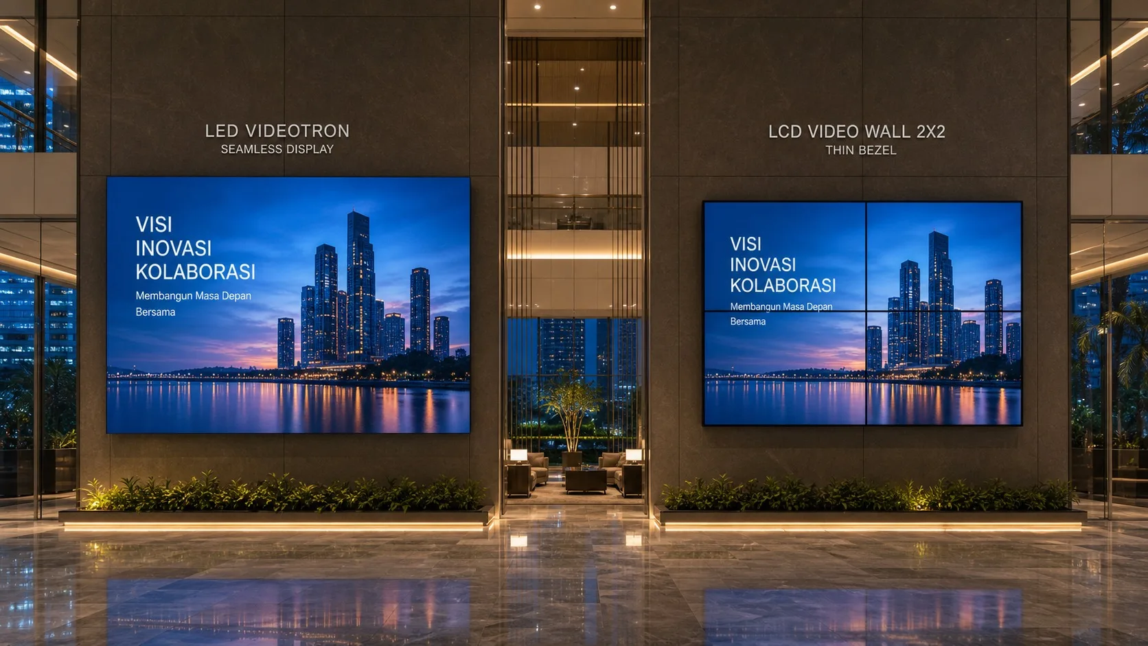 Video wall LCD di lobby korporat modern